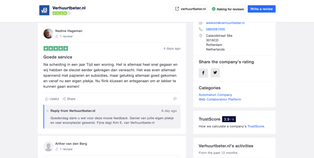 Trustpilot recensiepagina